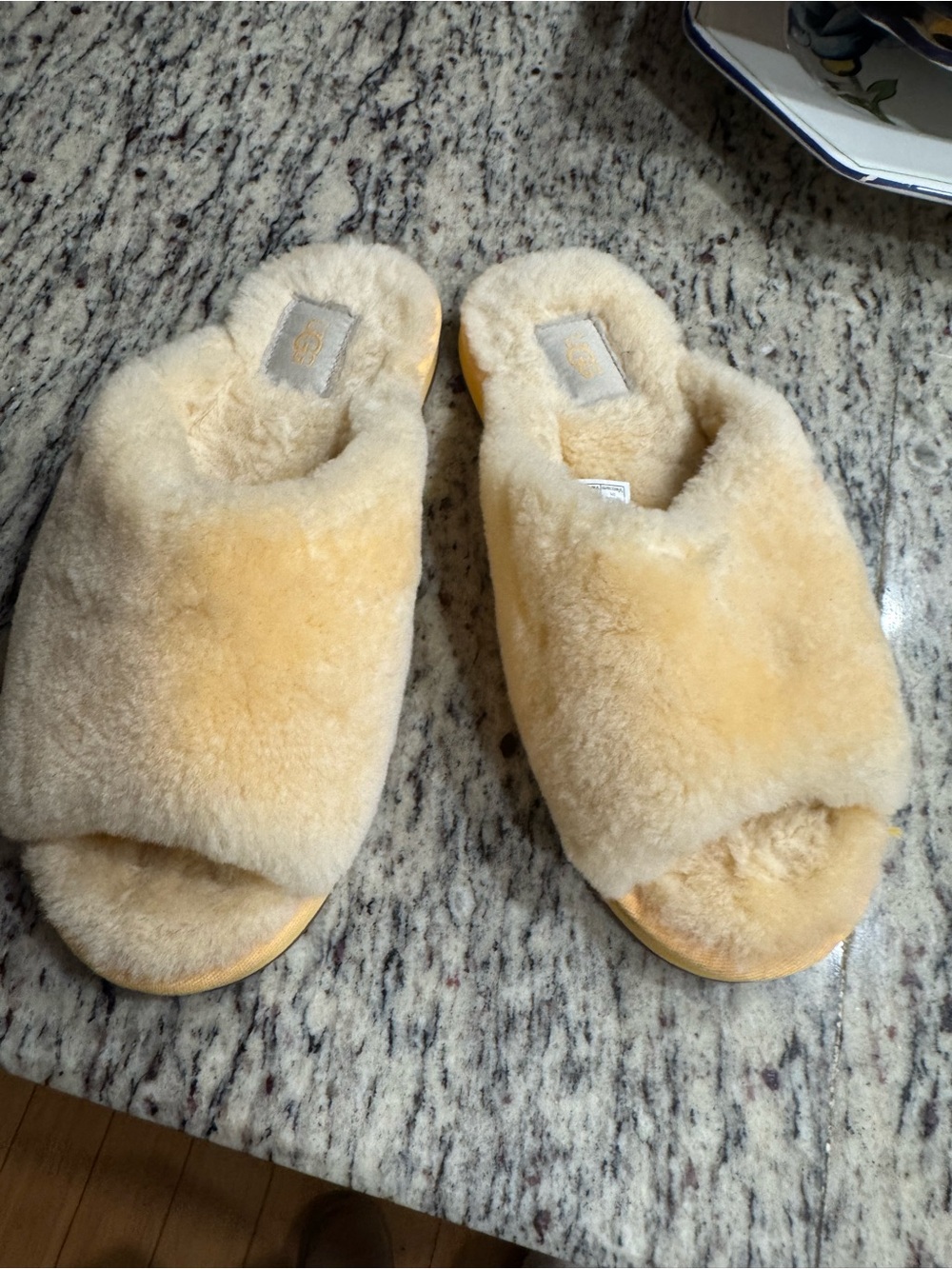 UGG Plush Shearling Slide Slippers in Cream